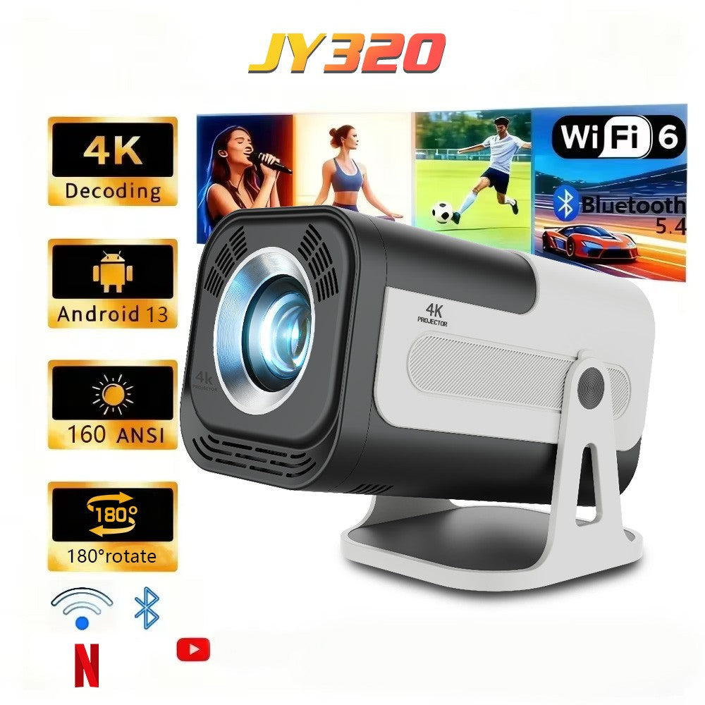 Projetor Android 13 HY320MINI 8K Nativo 720P/1080P 390ANSI Dual Wifi6 BT5.2 1920*720P Projetor portátil de cinema atualizado HY30