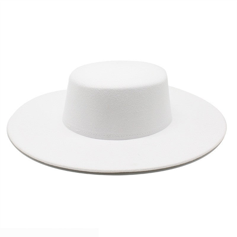 2025   Flatcap New French Elegant Flat-top Cap Dame Hat Retro Wide Brim Felt Hat Women