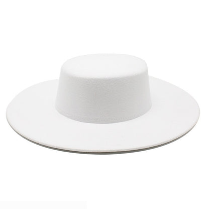 2025   Flatcap New French Elegant Flat-top Cap Dame Hat Retro Wide Brim Felt Hat Women
