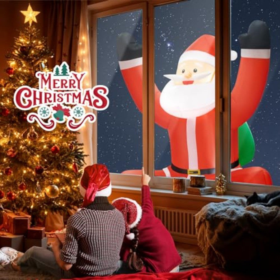 6FT Christmas Inflatable Decorations Hanging Santa Built-in Bright LEDs, Climbing Santa Claus with Gift Bag Christmas Roof Blow