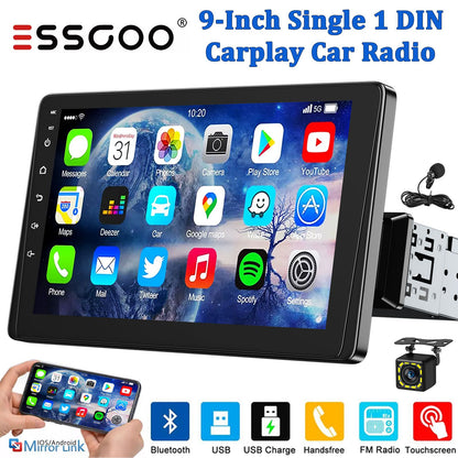 ESSGOO 9" Single 1 Din Car Stereo Radio Touch Screen Wireless Apple CarPlay & Android Auto MP5 Player Head Unit Bluetooth FM SWC