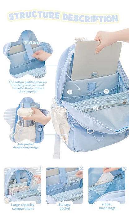 Mochila creme para estudantes com design simples e fofo de alta aparência Mochila leve e espaçosa para a dor nas costas