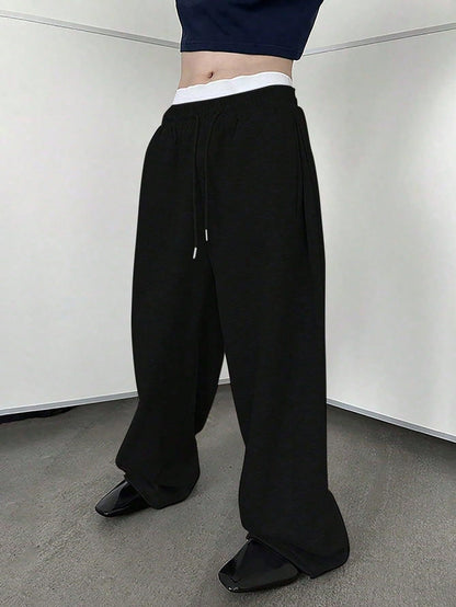 European and American men's waist trousers waist drawstring straight wide-leg loose trousers sports trousers pocket men pants