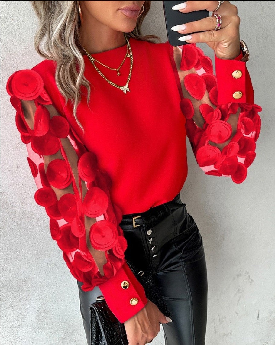 Fashion Lace Floral Tops Blouses Women 2024 Long Sleeve Elegant O-neck Loose Shirt Blouse Casual Shirts Spring Summer Ladies Top