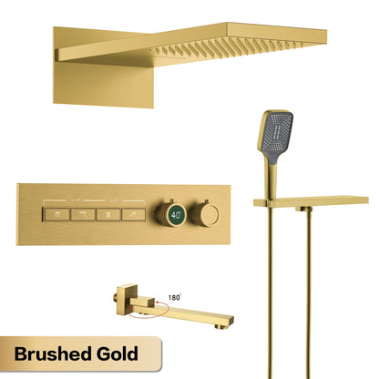 Luxury gun gray brass thermostatic shower system wall mounted LED digital display hot and cold water bathroom embedded faucet