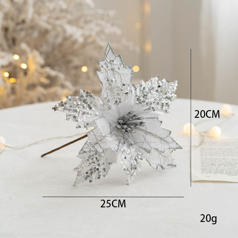 Gold Simulation Christmas Flower Christmas Tree Decorative Flower 20cm Sequin Velvet Ecoration