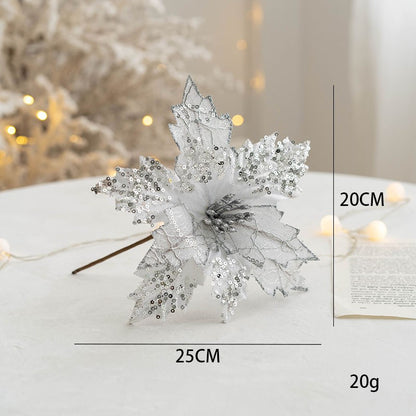 Gold Simulation Christmas Flower Christmas Tree Decorative Flower 20cm Sequin Velvet Ecoration