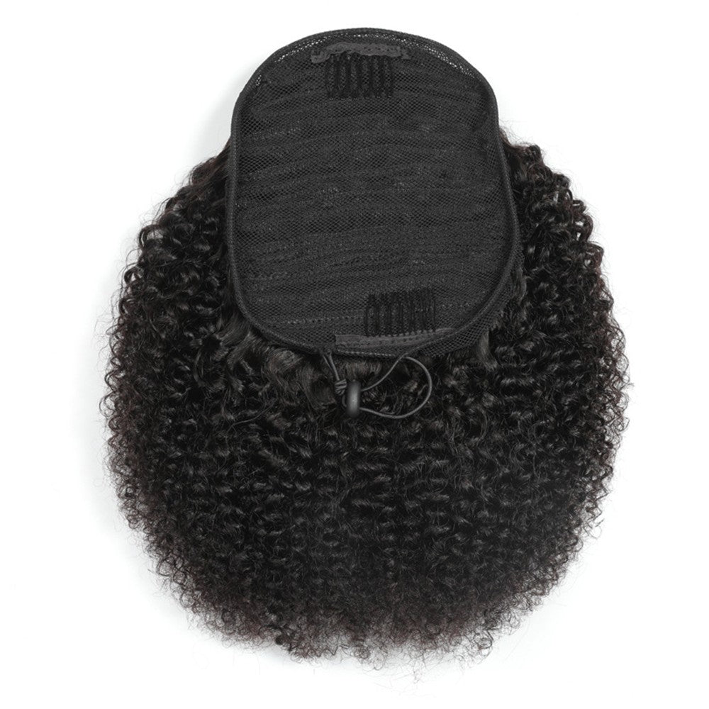 Extensões de Cabelo Afro Crespo Cacheado Rabo de Cavalo com Cordão Clip-in Extensões de Cabelo Humano Rabo de Cavalo Peças de Cabelo Crespo Cacheado Mongol