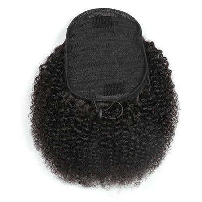 Extensões de Cabelo Afro Crespo Cacheado Rabo de Cavalo com Cordão Clip-in Extensões de Cabelo Humano Rabo de Cavalo Peças de Cabelo Crespo Cacheado Mongol