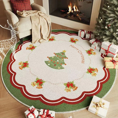 VIKAMA Christmas Winter Warm Round Rug For Living Room, Bedroom, Side Of Bed, Anti-Slip Hat Stand Pad, Holiday Home Decoration