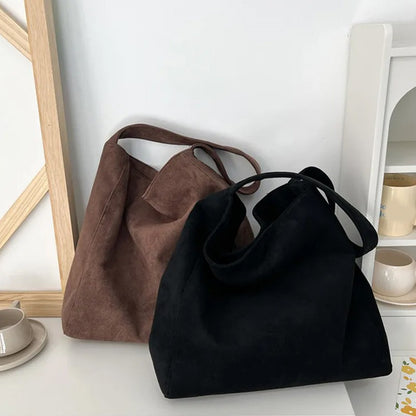 Retro Suede Frosted Tote Bag Winter Simple Design Versatile Work Commuting Shoulder Bag Women's Large Capactiy Handbags