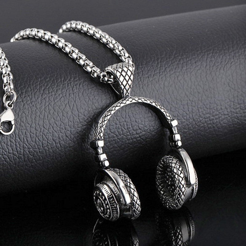 Colar com pingente de fones de ouvido para homens, Hip Hop, Rock, Casal, Personalizado, Corrente de aço inoxidável, Joias da moda Rapper, Presentes