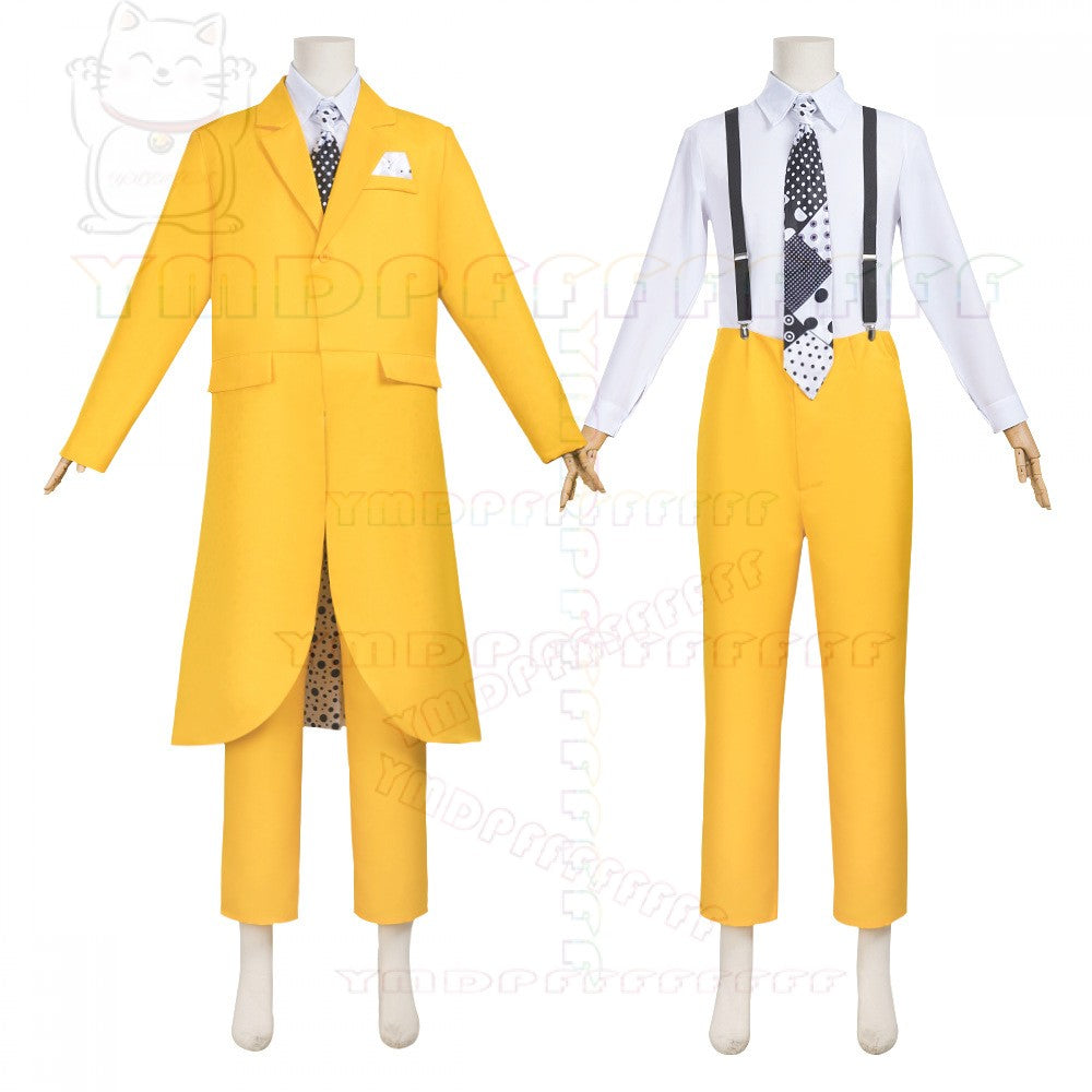 Anime JimCarry Mask Man Yellow Long Suit Cosplay Set Green Face Man Halloween Costume New