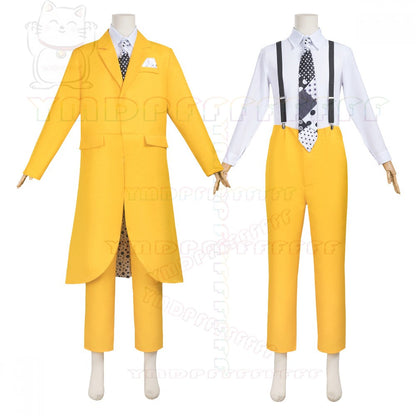 Anime JimCarry Mask Man Yellow Long Suit Cosplay Set Green Face Man Halloween Costume New