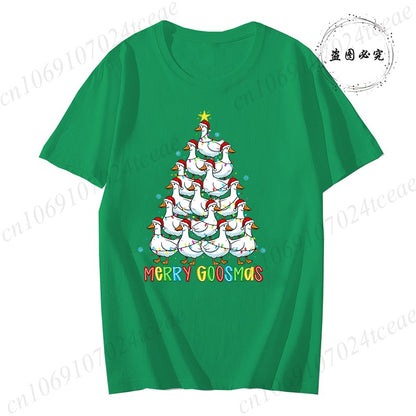 Funny Merry Goosmas T-Shirts for Women,Trendy Christmas Goose Shirt Design,Christmas Tree Party T-Shirts for Women Men Clothes