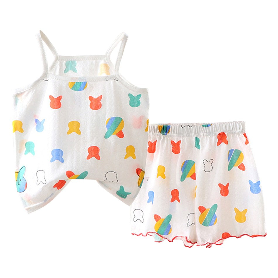 2 Pcs 2025 Summer Girl's Pajamas Sets Loungewear Set Strap Sleepwear Pants Skirt Baby Girl Clothes Sleeveless Children's Clothes