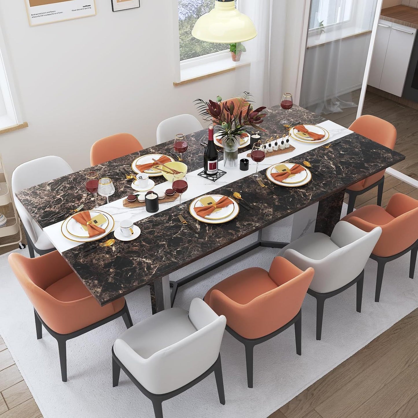 71 Inch Dining Table for 6 People,Modern Rectangular Kitchen Table W/Waterproof Wood Tabletop,Farmhouse Long Dining Room T