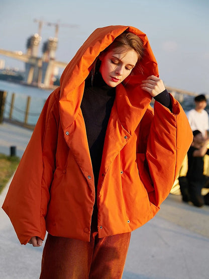 Winter New Hooded Long Sleeve Warm Coats Women's Parkas Fashion Tide Loose Fluffy Orange Red Oversized Down Jacket