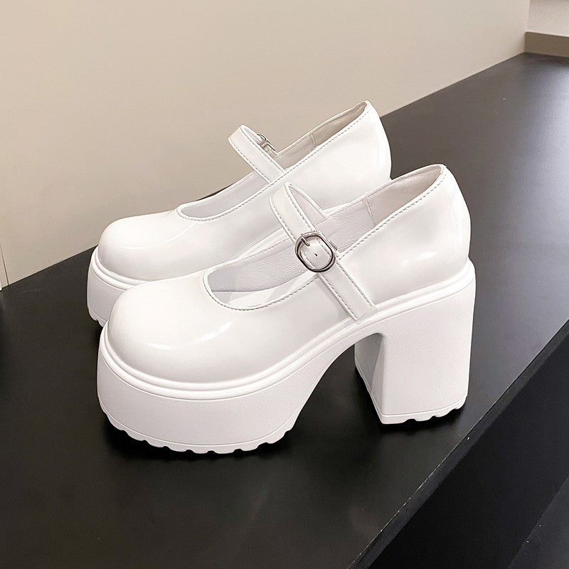 Sapatos Mary Jane Pretos de Salto Agulha Feminino 2023 Gótico Plataforma Grossa Bombas Sapatos Femininos Plus Size com Fivela no Tornozelo para Festa Lolita 42