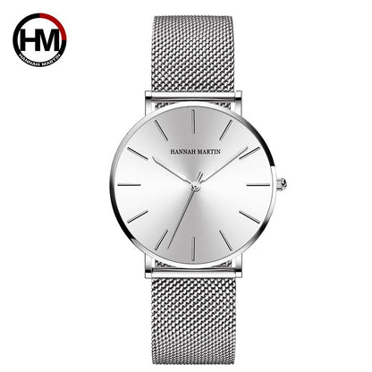 Hannah Martin Women Watch Japan Quartz Movement Simple Waterproof Rose Gold Stainless Steel Mesh Ladies watch relogio feminino