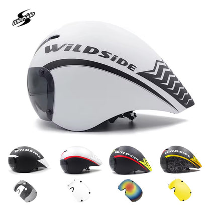 Capacete de Ciclismo de Estrada Wildside Aero TT Capacete de Segurança para Bicicleta de Triathlon Ultraleve com Óculos Acessórios para Bicicleta