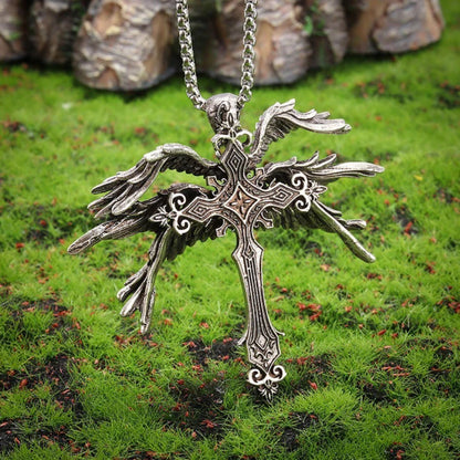 Colar com Pingente de Cruz de Asas de Jesus Gótico Retrô, Joia para Homens e Mulheres, Grande, Vintage, Punk Escuro, Amuleto Religioso, Presentes