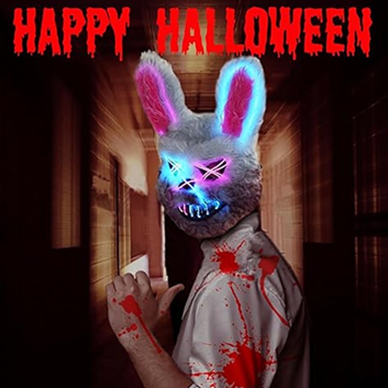Hot Bloody Rabbit Bear Luminous LED Mask Halloween Horror Bunny Mask Carnival Party Props Cosplay Dress Up Headgear