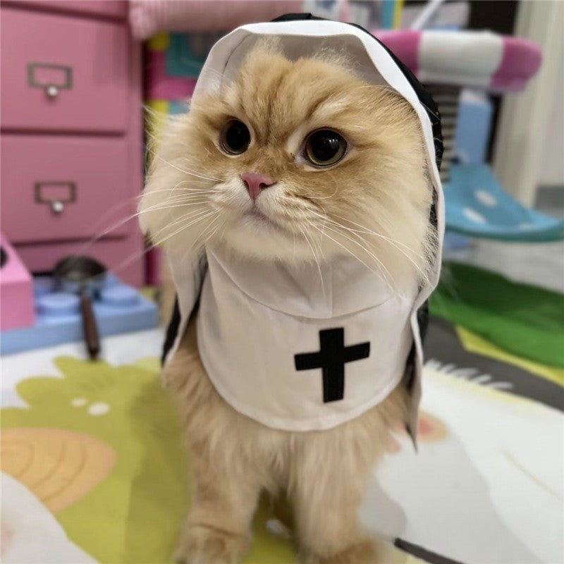 Roupas de Gato de Halloween com Fantasia de Freira e Estampa de Cruz de Jesus para Cães Pequenos Engraçado Bonito Vestido de Festa Macacão para Animais de Estimação Acessórios para Gatos