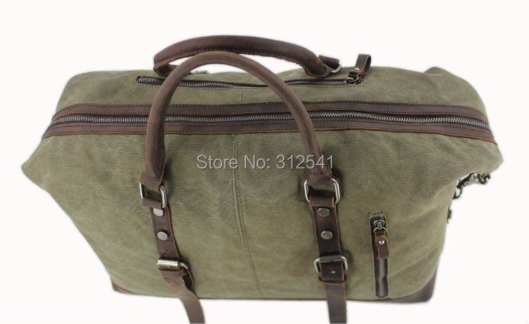 Vintage military Canvas Leather men travel bags Carry on Luggage bags Men Duffel bags travel tote large weekend Bag Overnight