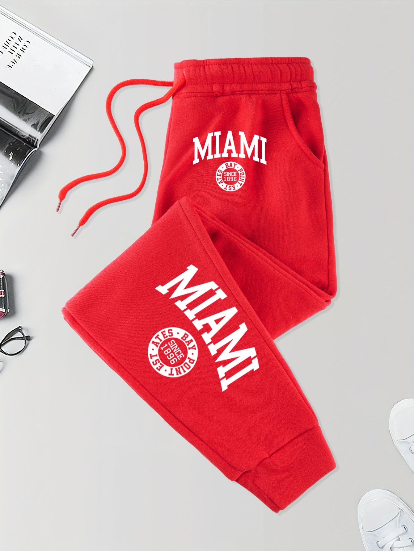 Calça Masculina Estampada Miami Desde 1896 com Cordão Outono Street Britches Cintura Elástica Bolso Esportivo Calças de Moletom Modernas