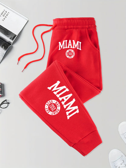Calça Masculina Estampada Miami Desde 1896 com Cordão Outono Street Britches Cintura Elástica Bolso Esportivo Calças de Moletom Modernas