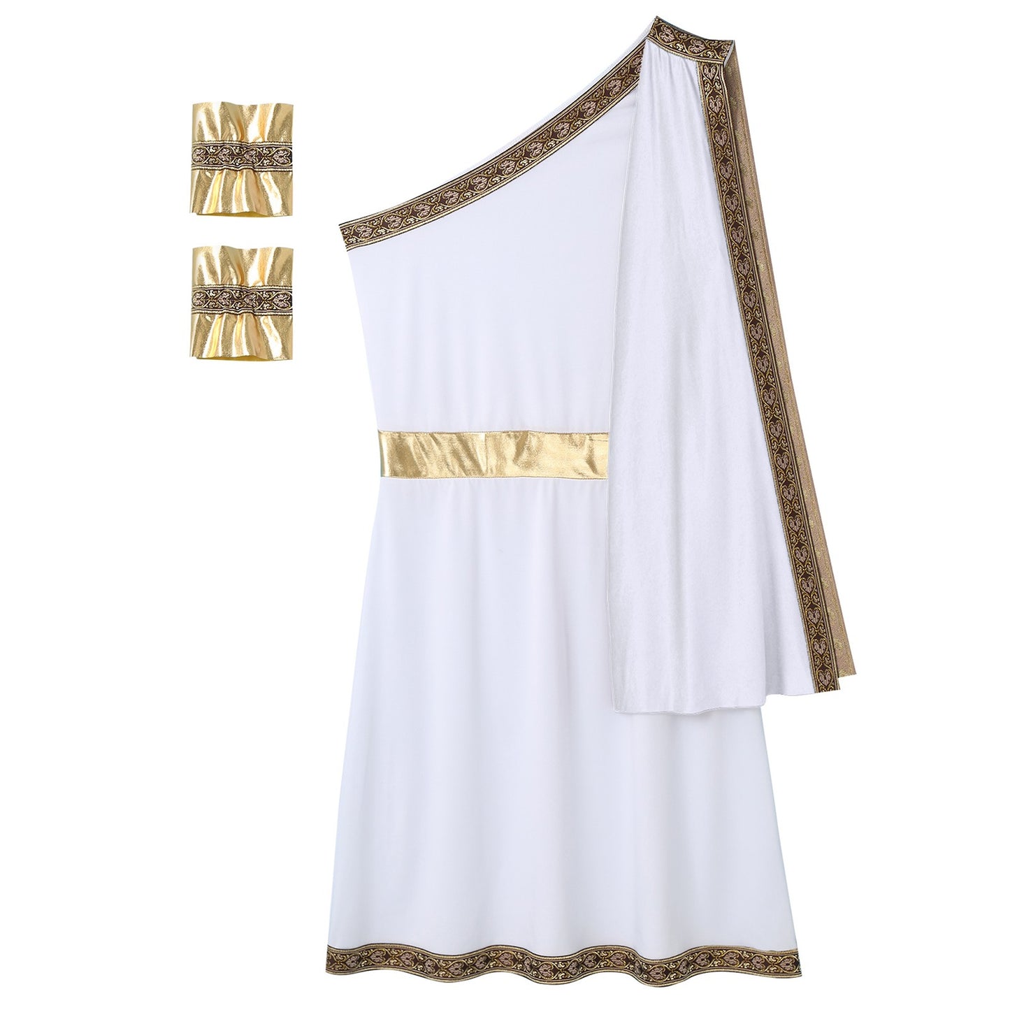 Mens Ancient Greek Toga Roman King Prince Cosplay Costume Halloween One Shoulder Embroidered Robe Dress Theme Party Outfits