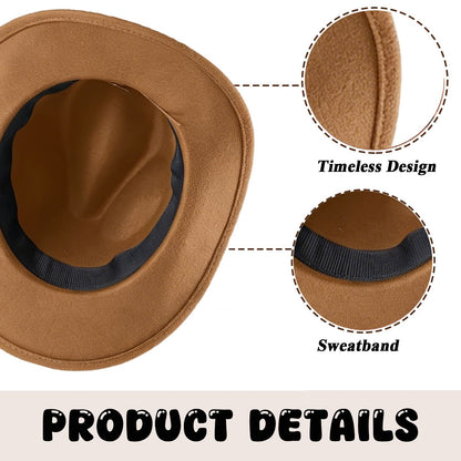 4-24Pcs Western Cowboy Hat for Men Women Adjustable Felt Cowgirl Hats Wide Brim Fedoras Hat for Adult Bachelor Party Costume