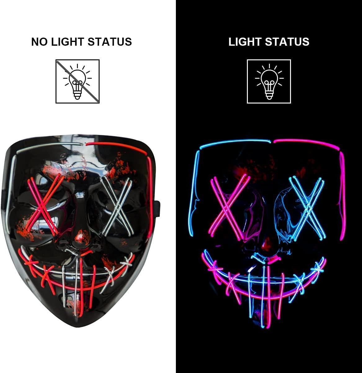 Scary Wireless Glowing LED Mask Halloween Party Supplies Neon Purge Mask Cosplay Luminous Face Masks Carnival Festival Props