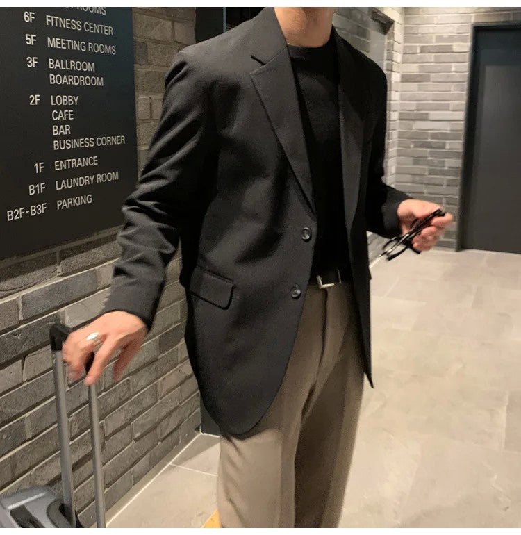 Korean Men's Casual Blazer Western-style Loose-fit Black Single-breasted Jacket Autumn Trendy Dongdaemun Style Clothes