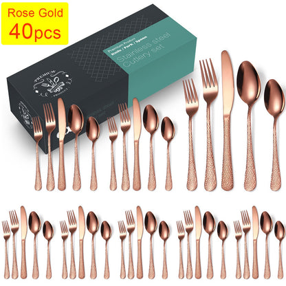 20/30/40Pcs Luxury Tableware Flatware Set Creative Snake Skin Hotel Steak Dinnerware Set Stainless Steel Gold Cutlery Set Gift