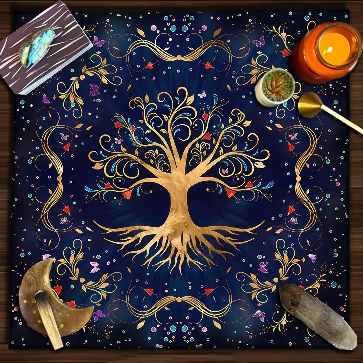 Colorful Tree Of Life Tarot Card Tablecloth Altar Cloth Pagan Pendulum Witchcraft Astrology Oracle Card Pad Divination Tools