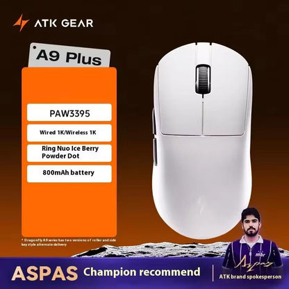 Mouse Sem Fio ATK Dragonfly A9 Series Tri Mode PAW3950 Nordic52840 8K 53g Leve Personalizável para Laptop Gamer PC Gaming