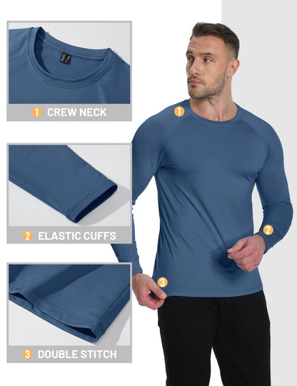 TACVASEN Fleece Lined T-shirts Mens Thermal Long Sleeve T Shirts Winter Autumn Athletic Workout Base Layer Pullover Tops Male