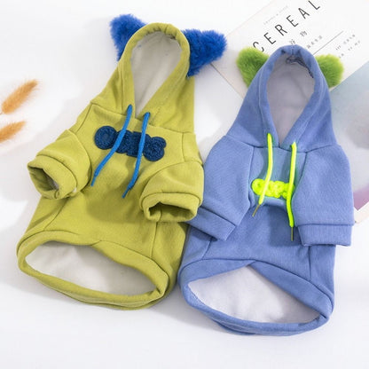 Moletom de cachorro com capuz estampado de letras, moletom de cachorro quente e confortável, roupas de cachorro de algodão/poliéster, macacão de filhote ajustável, outono