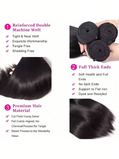 Pacotes de Cabelo Humano Liso de Osso 12A 100% Cabelo Virgem Brasileiro Não Processado 32 Polegadas Cabelo Cru Extensões de Trama de Pacotes Duplos