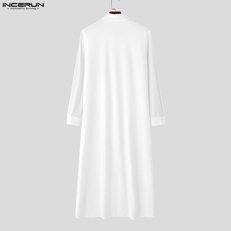 INCERUN Men Long Style Shirt Solid Color Lapel Long Sleeve Button Men Clothing Streetwear 2025 Loose Fashion Casual Camisas Tops