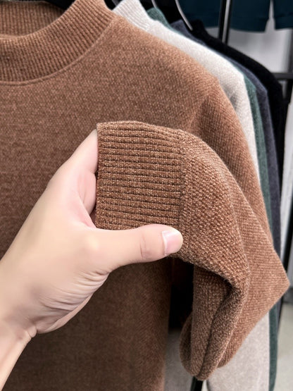 High quality plush thick men's sweater fashion brand letter embroidery winter warm round neck Korean casual knitted pullover