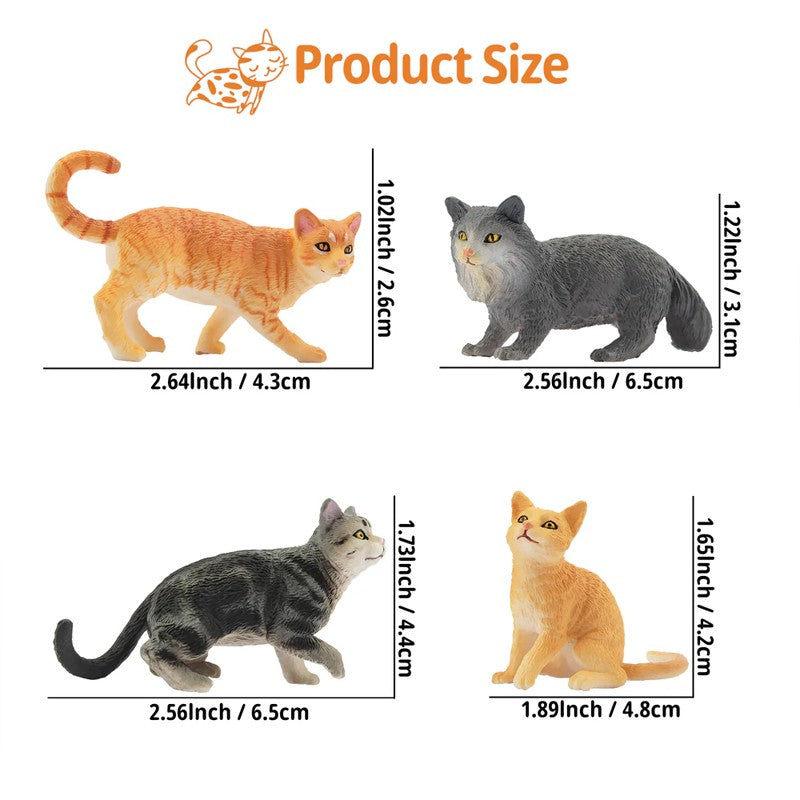 Toymany 8Pcs Grey & Orange Cat Figures, Simulation Pet Animal Model Toys for Kids Children Gift Set, Mini Collectible