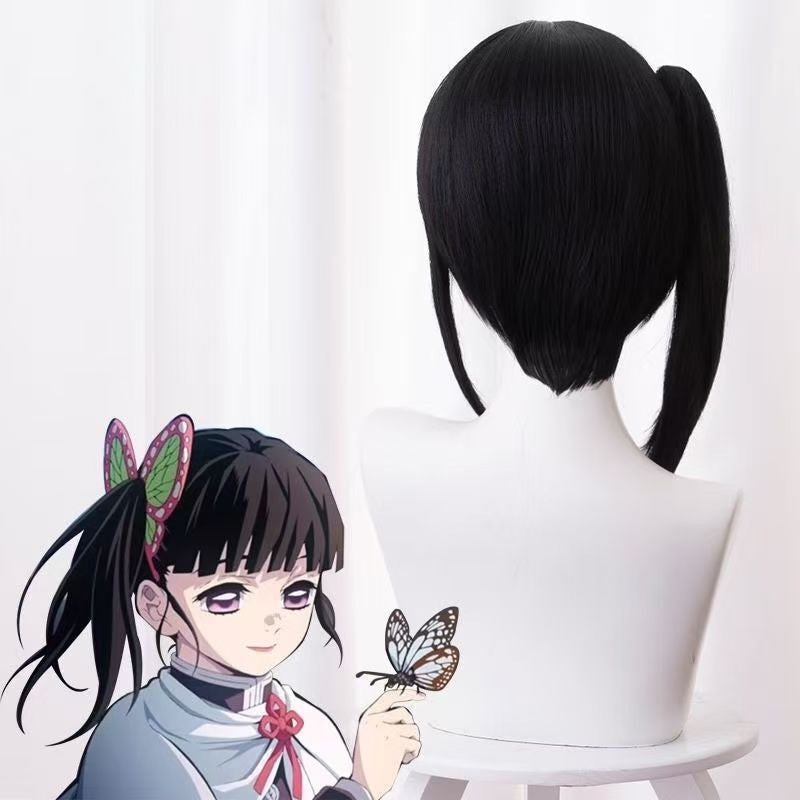 Demon Slayer Kimetsu no Yaiba Peruca Cosplay Kanao Tsuyuri Rabo de Cavalo Curto Fibra Sintética Resistente ao Calor Touca de Peruca Completa Anime