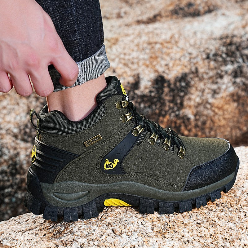 Botas Masculinas Clássicas Modernas para Tornozelo Botas de Caminhada Resistentes ao Desgaste em Camurça de Vaca Tênis de Caminhada Confortáveis Masculinos Sapatos Táticos