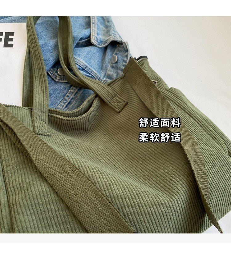 Fashion Versatile Shoulder Bag College Wind Commuting Corduroy Square BagUnisex Large Capacity Leisure Portable Crossbody Bag