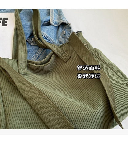 Fashion Versatile Shoulder Bag College Wind Commuting Corduroy Square BagUnisex Large Capacity Leisure Portable Crossbody Bag