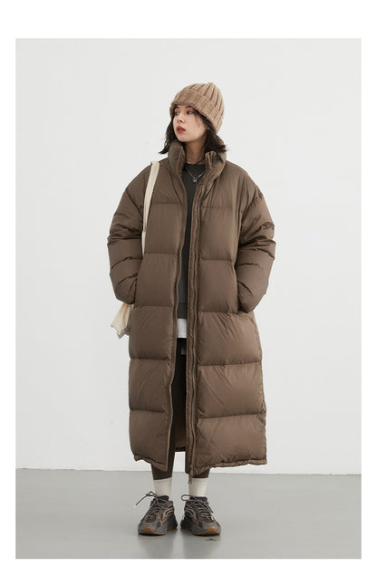 CHIC VEN Women Down Coats Loose Thick Stand-up Collar New Long Thick Down Jacket 80 White Duck Down Female Outerwear Winter 2024