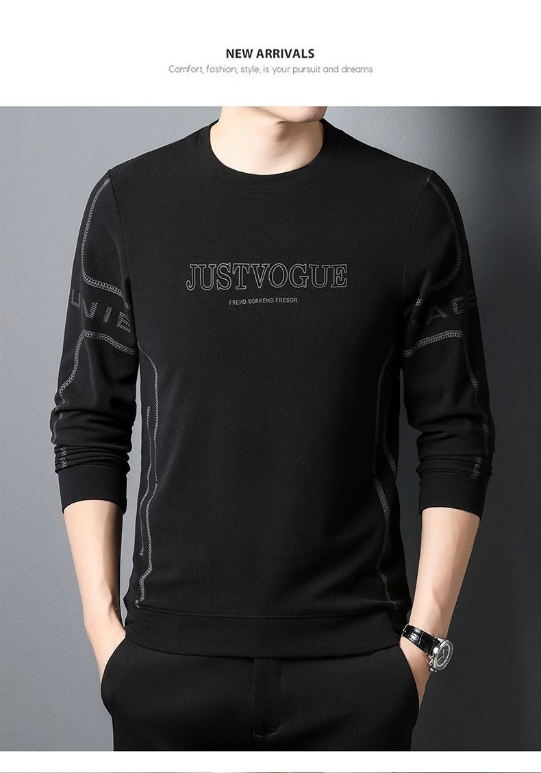 Round Neck Pullover Sweatshirt Men Thermal Underwear Double Fleece Lining Long Sleeve T-Shirt Casual